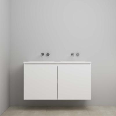 On-Line Onderkast - 120 cm - Bouwpakket - Greeploos 2 Deuren - Acryl Wastafel - zonder Kraangat - Mat Wit