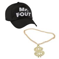 Foute party verkleed accessoires voor heren - MR FOUT baseballcap - Ketting met dollar teken