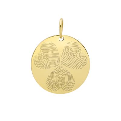 Gepersonaliseerde vingerafdrukken klaver bedel - Stainless steel - Goud - 18 mm - 3 vingerafdrukken