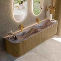 Badmeubel Mondiaz Kurve-Dlux | 190 cm | Meubelkleur Dusk | Wastafelkleur Sombra | Solid surface | Wasbak beide zijden spoelbak | 2 kraangaten