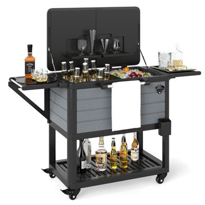 Koeltrolley met 2 Zijplanken & Flesopener & Handdoekhouder Serveerwagen Zijtrolley