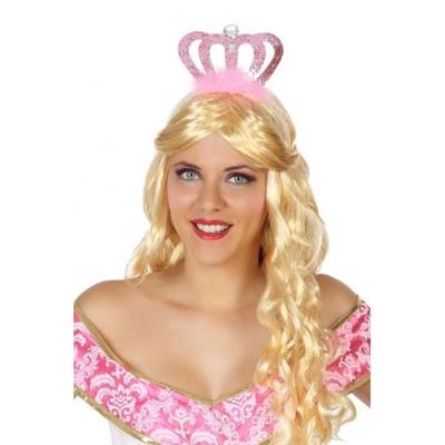 Atosa Prinses/koningin verkleed diadeem - roze kroon - Carnaval/themafeest