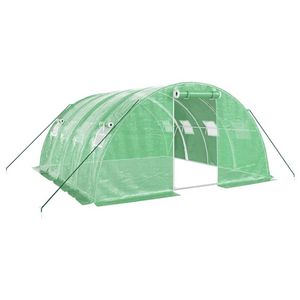 The Living Store Broeikas - 4 x 4 x 2 m - Groen - PE - Gegalvaniseerd Staal - 140 g/m² - Met 2 Ritsen - Montage Vereist