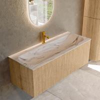 Badmeubel Mondiaz Kurve-Dlux | 120 cm | Meubelkleur Oak | Wastafelkleur Nata | Solid surface | Wasbak midden spoelbak | 1 kraangat