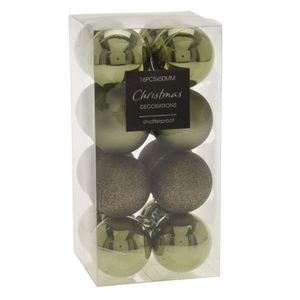 16x stuks kerstballen mix groen tinten kunststof 5 cm