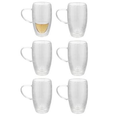 Gerimport Theeglazen Stripes - 6x - dubbelwandig - borosilicaatglas - 450 ml - H15 cm - koffieglas