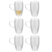 Gerimport Theeglazen Stripes - 6x - dubbelwandig - borosilicaatglas - 450 ml - H15 cm - koffieglas
