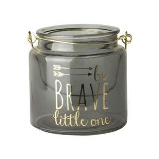 Gusta waxinelichthouder &apos;be brave little one&apos; 10 cm grijs