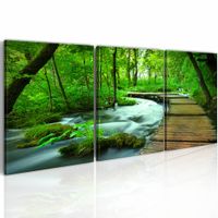 Schilderij - Pad door het Bos IV, 3luik, 120x40cm , groen bruin , premium print op canvas - thumbnail
