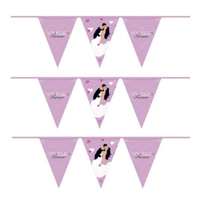 Set van 3x stuks vlaggenlijnen bruiloft/You and me forever 6 meter