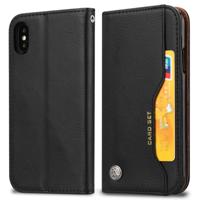 Kneed huid textuur horizontale Flip lederen case voor de iPhone XS/X met fotolijst & houder & card slots & portemonnee (zwart)