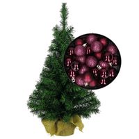 Mini kerstboom/kunst kerstboom H45 cm inclusief kerstballen aubergine paars - Kunstkerstboom