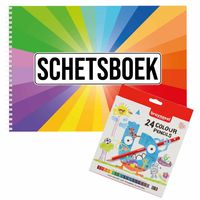 Schetsboek Kleurenwaaier thema A4 50 paginas met 24 potloden - thumbnail