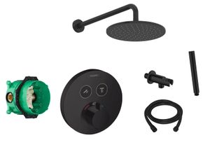 Hansgrohe Shower Select inbouw douchekraan rond met Saniclear Nero 30cm douchekop en wandarm regendouche zwart