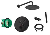 Hansgrohe Shower Select inbouw douchekraan rond met Saniclear Nero 30cm douchekop en wandarm regendouche zwart