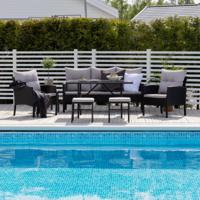 Nohr Loungeset 'Zeena' Met bank, tafel, 2 stoelen en krukjes, kleur Zwart/Grijs