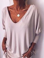 Solid V Neck Long Sleeve Buttoned T-shirt