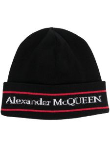 Alexander McQueen bonnet en cachemire à logo intarsia - Noir