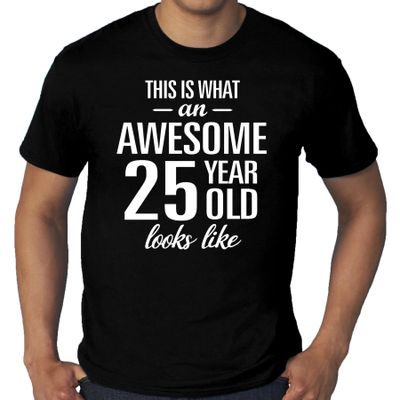 Grote Maten Awesome 25 year old/ 25 jarige t-shirt voor heren zwart Grote Maten Awesome 25 year old/ 25 jarige t-shirt voor heren zwart