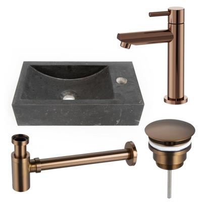 Fortifura Fuente fonteinset - 40x22cm - 1 kraangat - rechts - natuursteen - fonteinkraan Geborsteld koper PVD (Koper) - donker SW970033/SW799405/SW799403/SW728242