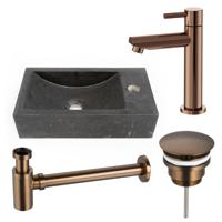 Fortifura Fuente fonteinset - 40x22cm - 1 kraangat - rechts - natuursteen - fonteinkraan Geborsteld koper PVD (Koper) - donker SW970033/SW799405/SW799403/SW728242