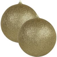 2x Gouden grote kerstballen met glitter kunststof 13,5 cm - thumbnail