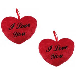 Pluche I Love You hartjes kussentje - Set van 4x stuks - 10 cm - Valentijnsdag versiering / decorati