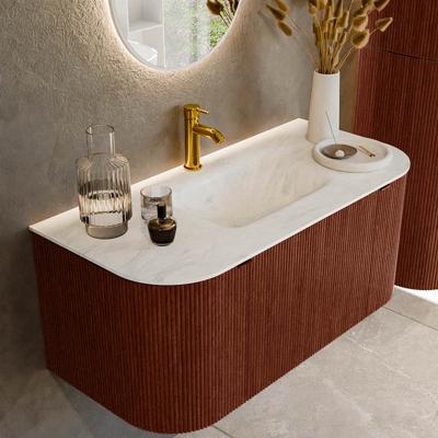 Badmeubel Mondiaz Kurve-Dlux | 100 cm cm | Meubelkleur Ruby | Wastafelkleur Opalo | Solid surface | Wasbak midden spoelbak | 1 kraangat