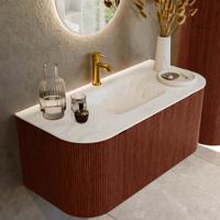 Badmeubel Mondiaz Kurve-Dlux | 100 cm cm | Meubelkleur Ruby | Wastafelkleur Opalo | Solid surface | Wasbak midden spoelbak | 1 kraangat
