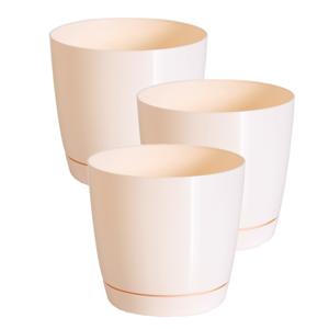 Plantenpot/bloempot met opvangschaal - Set van 3x stuks - kunststof - beige D14 x H13 cm - binnen/bu