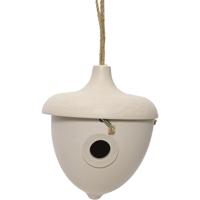 Vogelhuisje - bamboe hout - creme wit - D17 x H19 cm - nestkastje