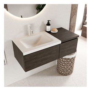 Mondiaz Bukla 100cm badmeubel met module 40 dark brown 2 lades met wastafel links 1 kraangat kleur talc