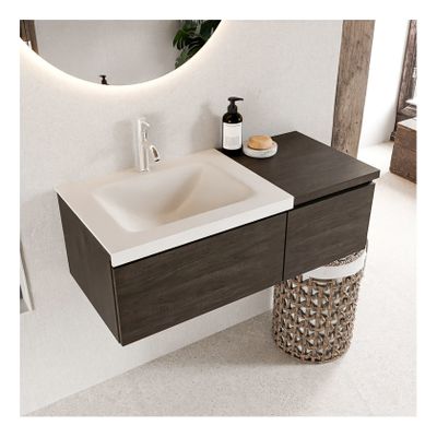 Mondiaz Bukla 100cm badmeubel met module 40 dark brown 2 lades met wastafel links 1 kraangat kleur talc