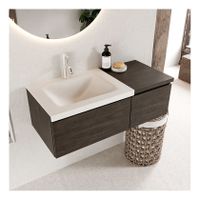 Mondiaz Bukla 100cm badmeubel met module 40 dark brown 2 lades met wastafel links 1 kraangat kleur talc