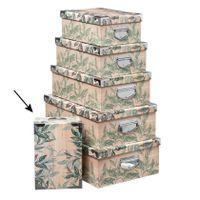 5Five Opbergdoos/box - Green leafs print op hout - L28 x B19.5 x H11 cm - Stevig karton - Leafsbox   -