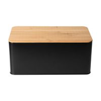 Broodtrommel met plank - zwart - 31x17x14 cm - thumbnail