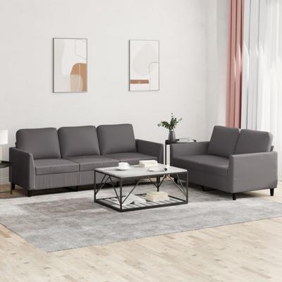 2-delige Loungeset met kussens kunstleer grijs
