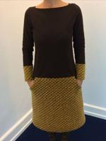 Brown Round Neck Cotton-Blend Casual Color-Block Knitting Dress - thumbnail
