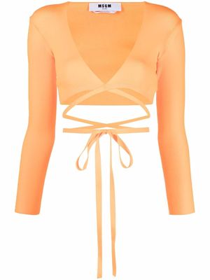 MSGM haut crop en maille à design cache-cœur - Orange