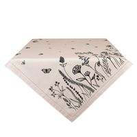 Clayre & Eef Tafelkleed 150x250 cm Beige Zwart Katoen Bloemen Tafellaken Beige Tafellaken - thumbnail