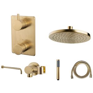 Regendouche set Wiesbaden Caral | Inbouw | Thermostaatkraan | 2-weg | Rond | geborsteld messing
