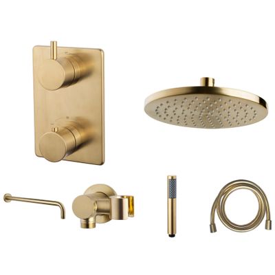 Regendouche set Wiesbaden Caral | Inbouw | Thermostaatkraan | 2-weg | Rond | geborsteld messing