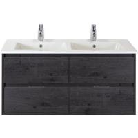 Porto Badmeubelset 120 cm - 4 Laden Black Oak - Keramische Wastafel Wit Slim