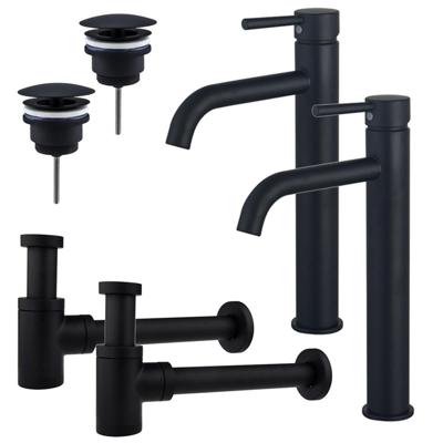 Fortifura Calvi Wastafelkraanset - voor dubbele wastafel - verhoogde wastafelkraan - always open plug - verlaagde design sifon - Mat zwart 2x SW377834/2x SW696205/2x SW696215