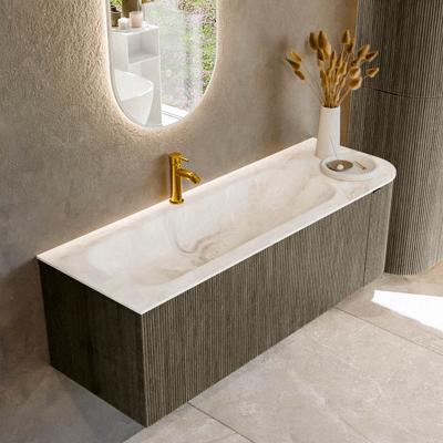 Badmeubel Mondiaz Kurve-Dlux | 135 cm cm | Meubelkleur Shadow | Wastafelkleur Frappe | Solid surface | Wasbak links zijde spoelbak | 1 kraangat