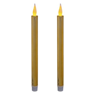 Kaarsen set van 2x stuks Led dinerkaarsen goud 28 cm