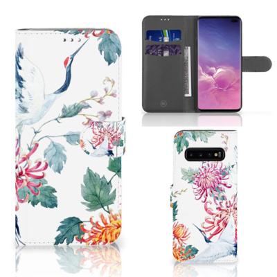 Samsung Galaxy S10 Plus | Telefoonhoesje | Met pasjeshouder | Bird Flowers