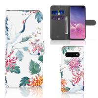 Samsung Galaxy S10 Plus | Telefoonhoesje | Met pasjeshouder | Bird Flowers