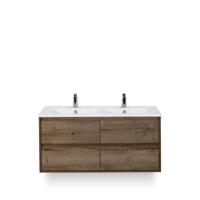 Porto Badmeubelset 120 cm - 4 laden Tabacco - Keramische Wastafel Wit Slim