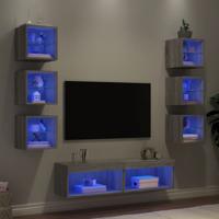 8-delige Tv-wandmeubelset met LED bewerkt hout grijs sonoma
